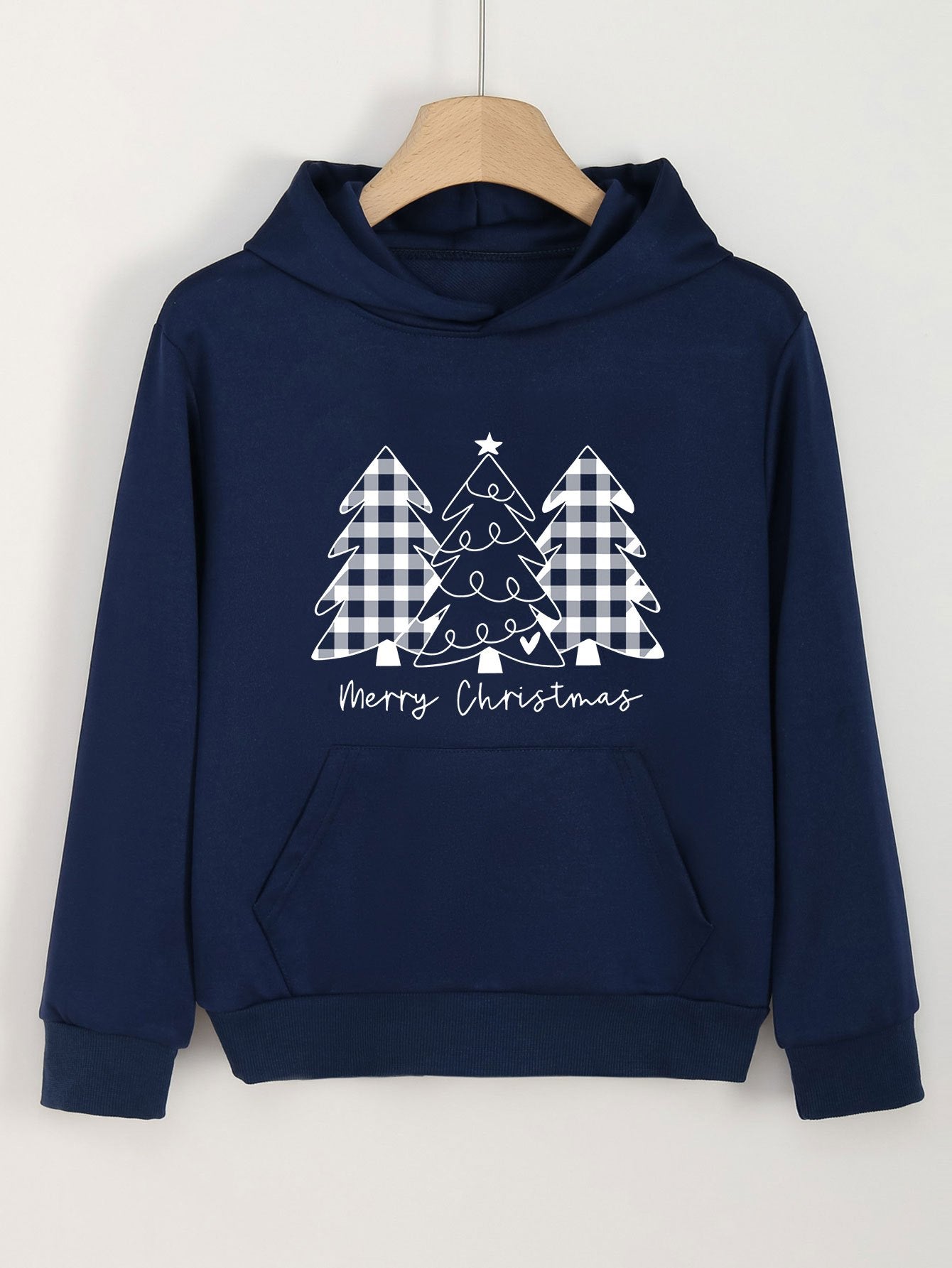 Christmas Tree Print Hoodies Girls Comfy Hooded Pullover With Pocket