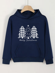 Christmas Tree Print Hoodies Girls Comfy Hooded Pullover With Pocket