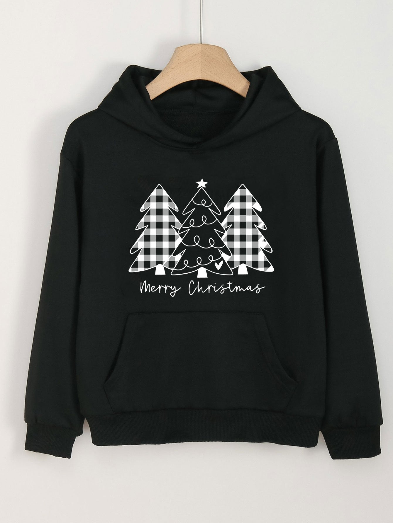 Christmas Tree Print Hoodies Girls Comfy Hooded Pullover With Pocket