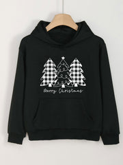 Christmas Tree Print Hoodies Girls Comfy Hooded Pullover With Pocket