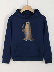 Ghost Print Halloween Hoodie For Girls Kids