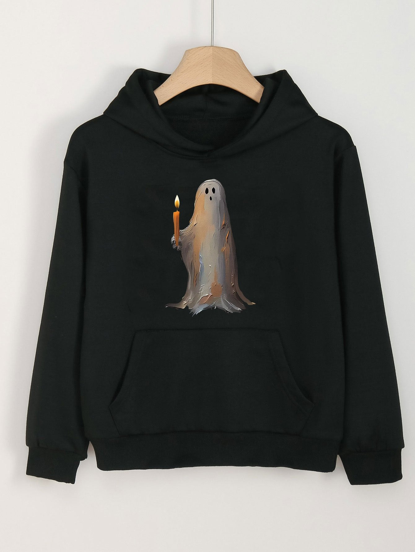 Ghost Print Halloween Hoodie For Girls Kids