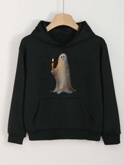 Ghost Print Halloween Hoodie For Girls Kids