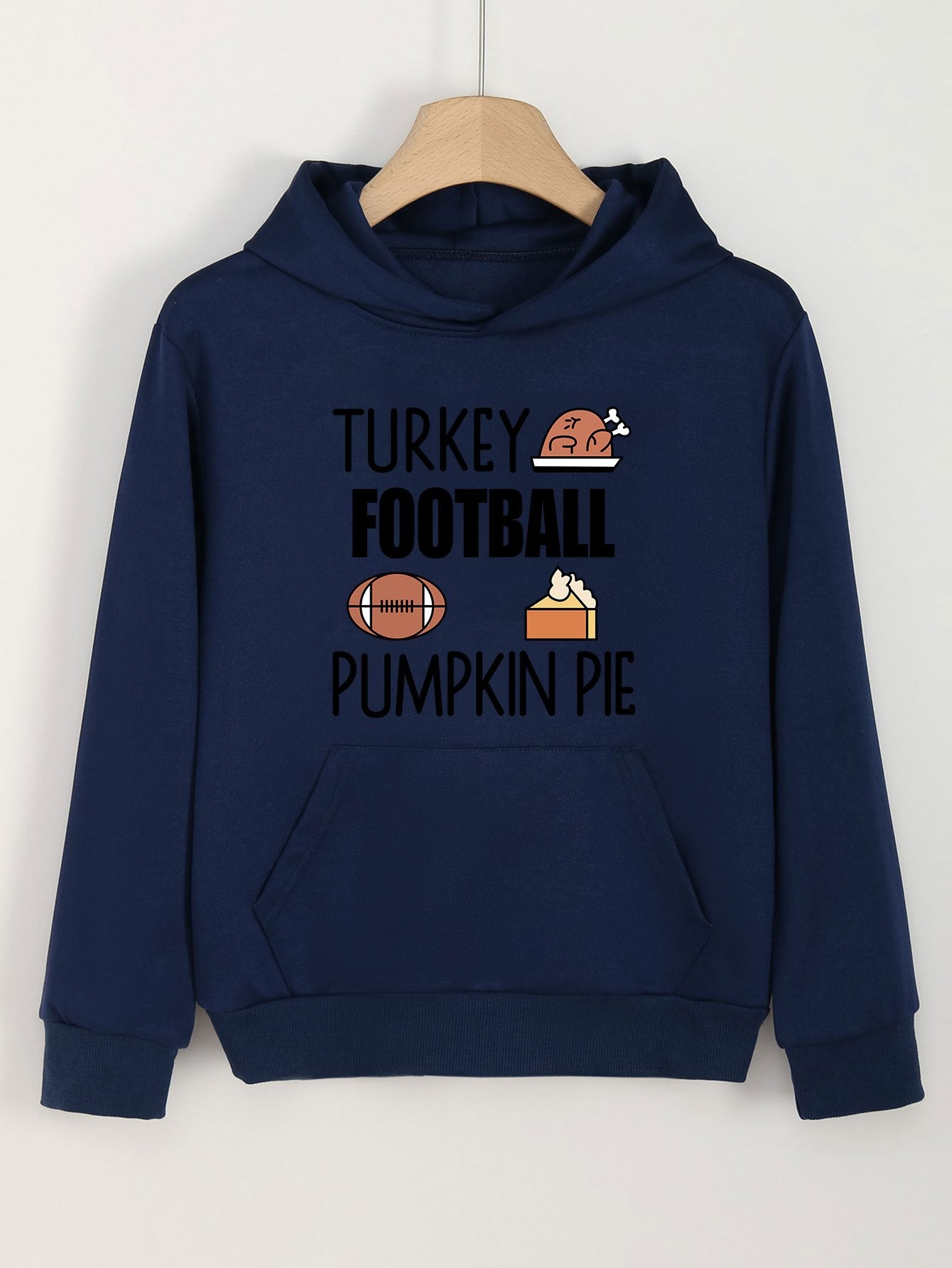 Turkey Football Pumpkin Pie Print Hoodie For Girls Kids Casual Pullover