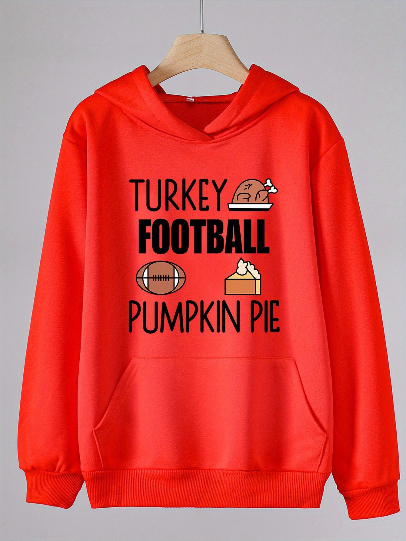 Turkey Football Pumpkin Pie Print Hoodie For Girls Kids Casual Pullover