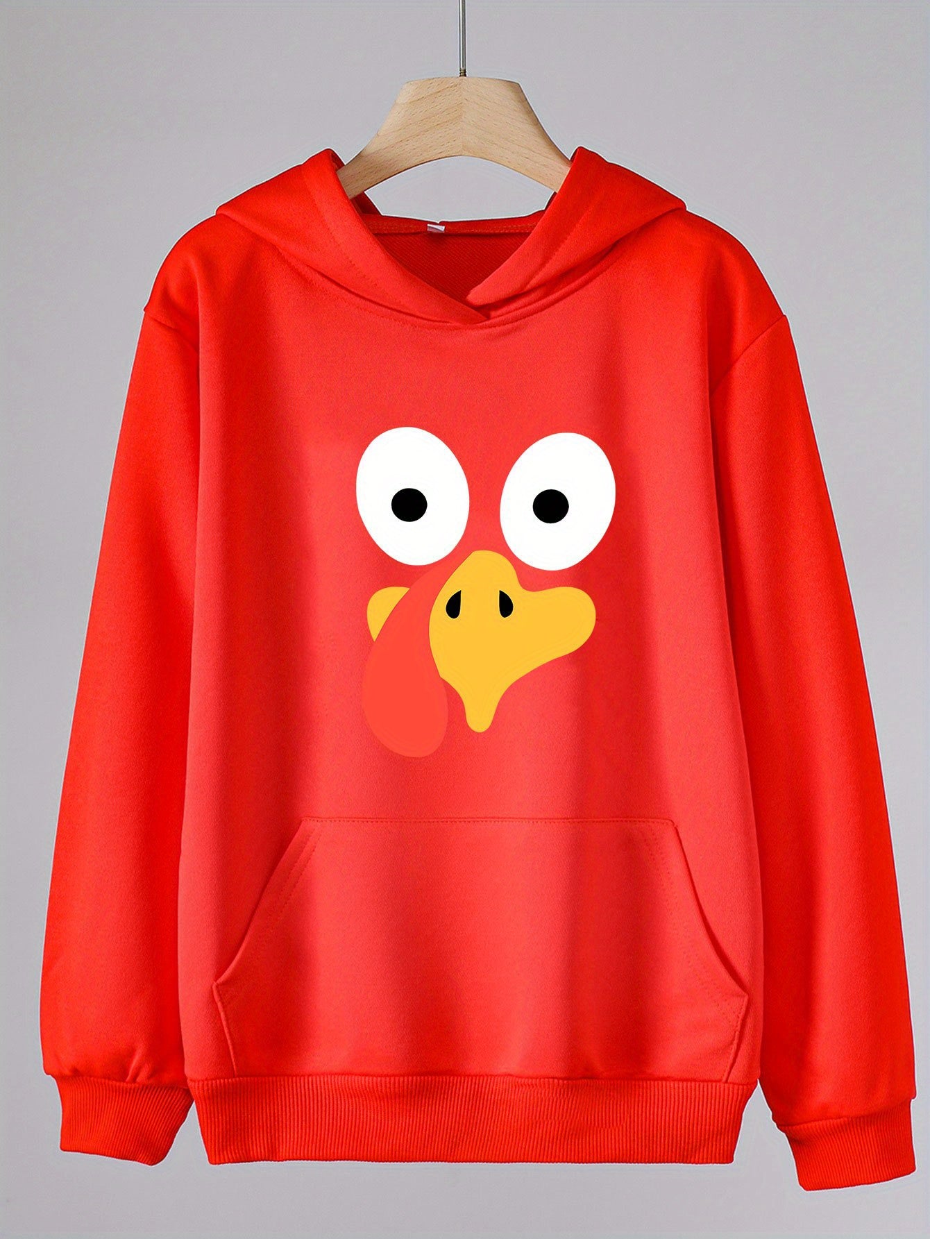 Turkey Face Print Hoodie For Girls Kids Casual Pullover Hooded Long Sleeve Top