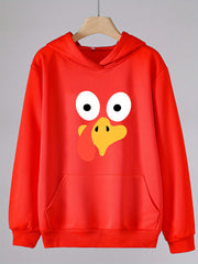 Turkey Face Print Hoodie For Girls Kids Casual Pullover Hooded Long Sleeve Top