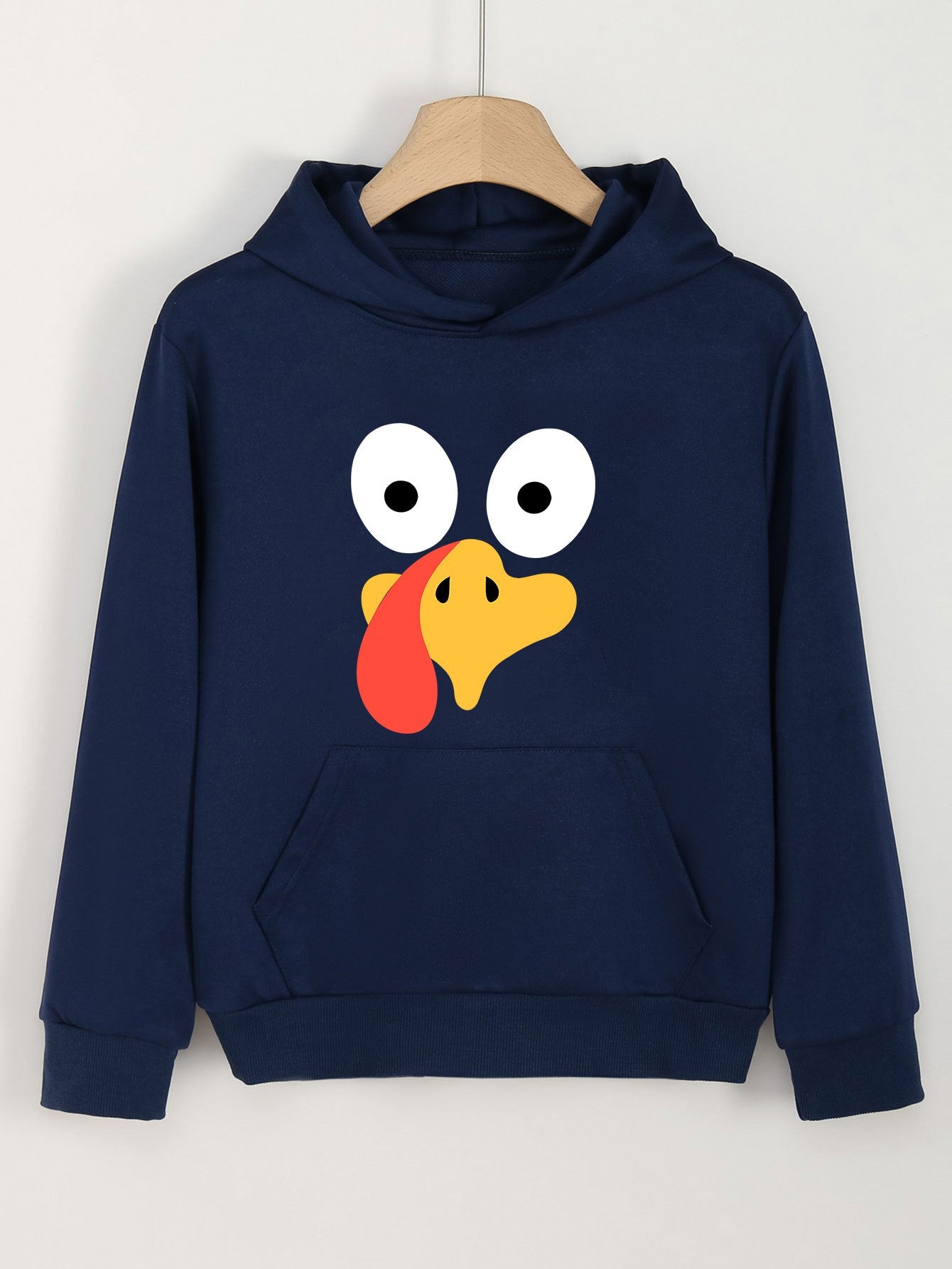 Turkey Face Print Hoodie For Girls Kids Casual Pullover Hooded Long Sleeve Top