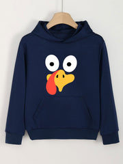Turkey Face Print Hoodie For Girls Kids Casual Pullover Hooded Long Sleeve Top