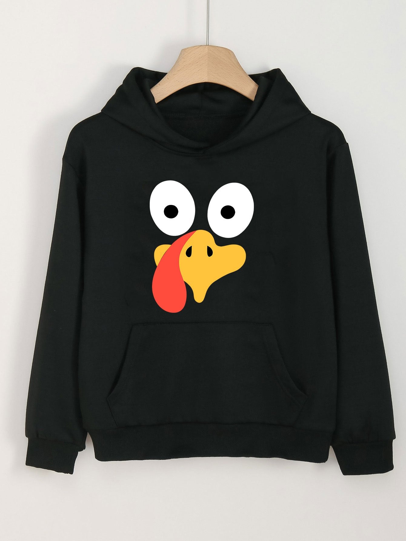 Turkey Face Print Hoodie For Girls Kids Casual Pullover Hooded Long Sleeve Top