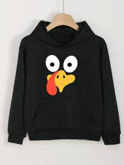 Turkey Face Print Hoodie For Girls Kids Casual Pullover Hooded Long Sleeve Top