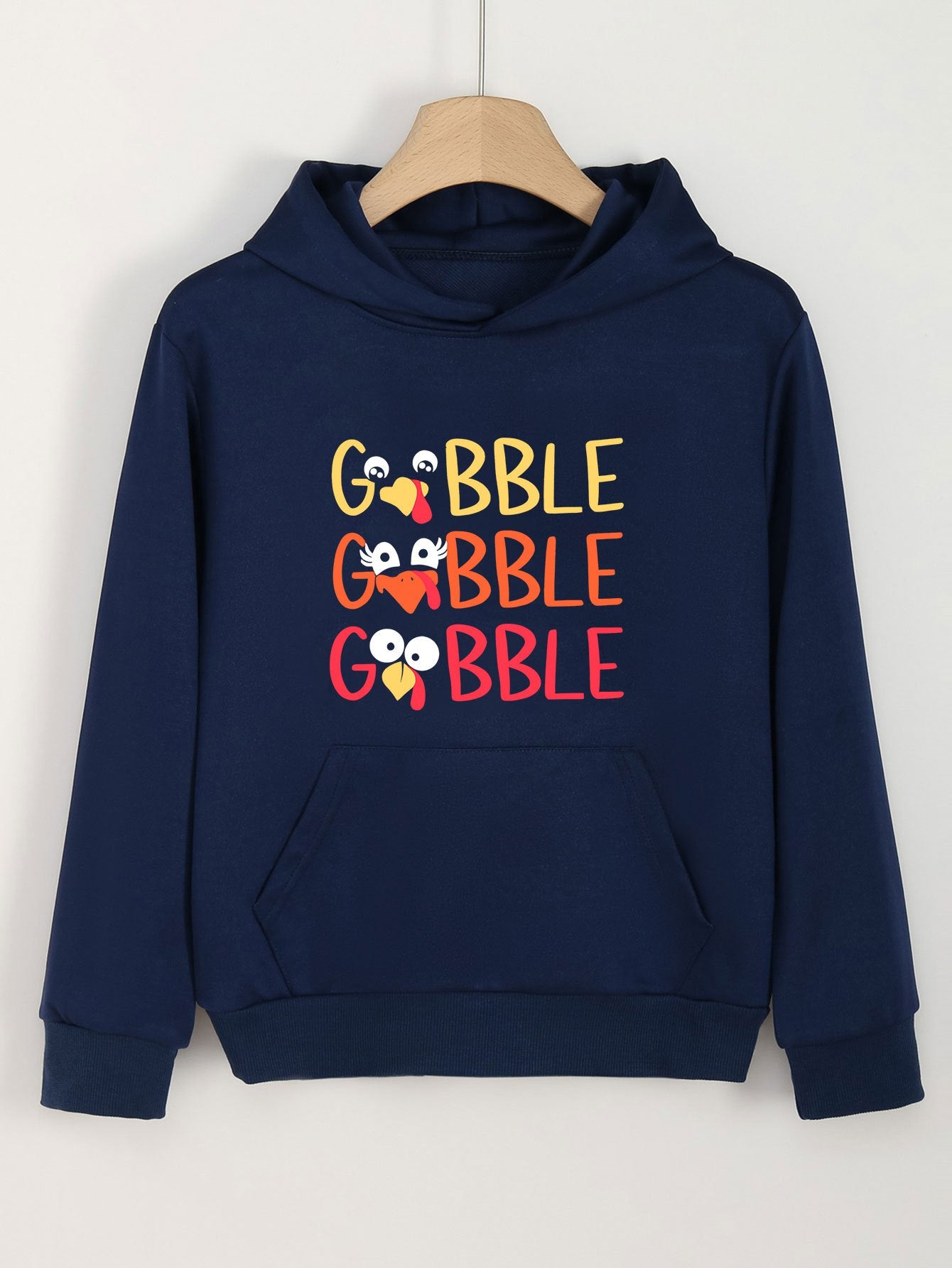 GOBBLE Print Hoodies Girls Comfy Hooded Pullover With Pocket