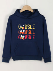 GOBBLE Print Hoodies Girls Comfy Hooded Pullover With Pocket