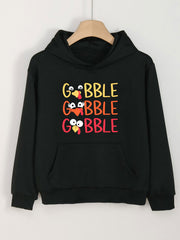 GOBBLE Print Hoodies Girls Comfy Hooded Pullover With Pocket