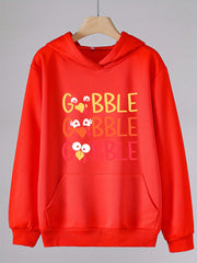 GOBBLE Print Hoodies Girls Comfy Hooded Pullover With Pocket