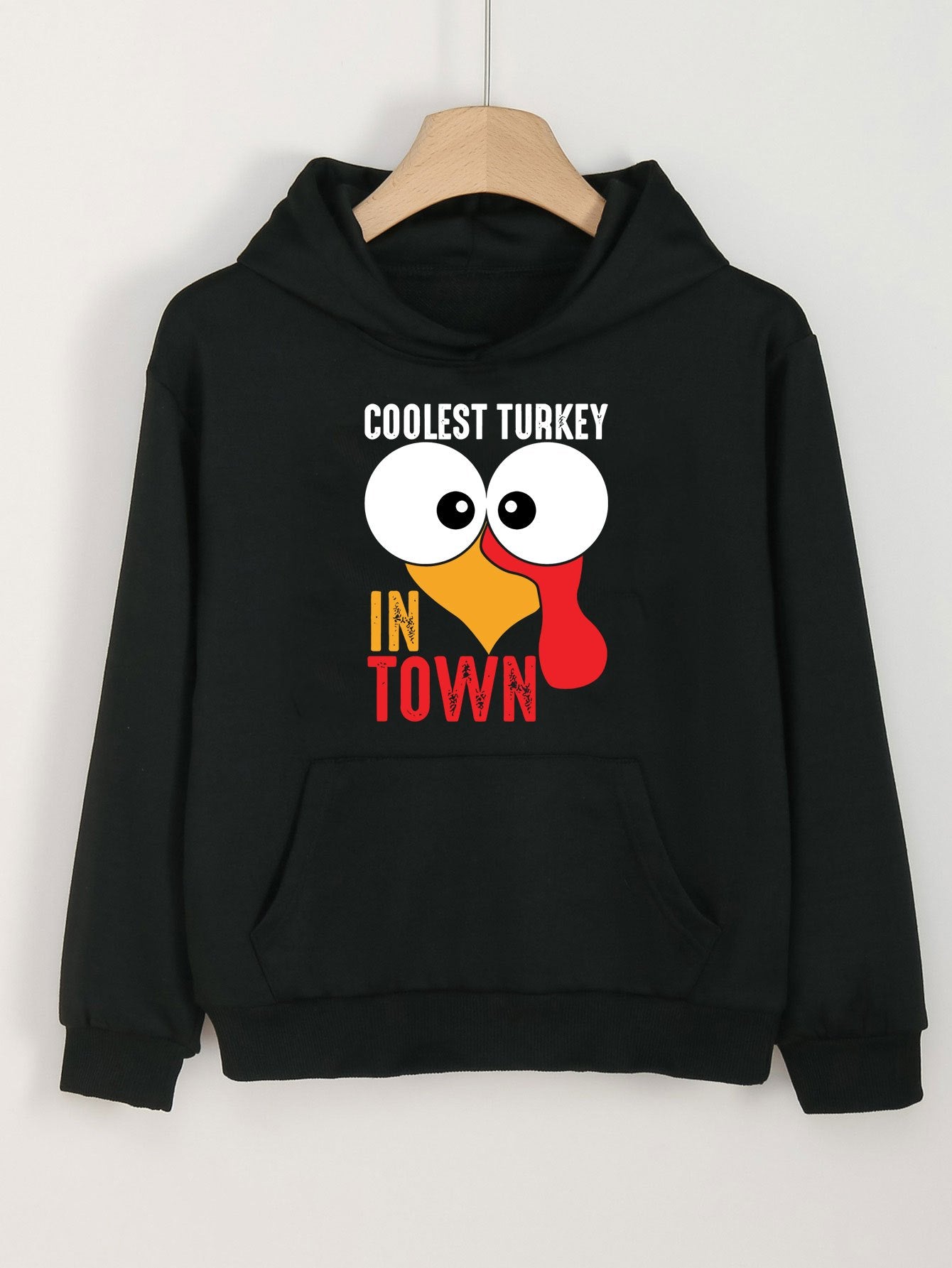 Turkey Print Hoodies Girls Comfy Hooded Pullover With Pocket
