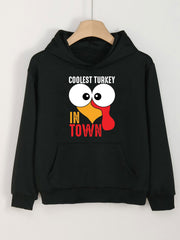 Turkey Print Hoodies Girls Comfy Hooded Pullover With Pocket
