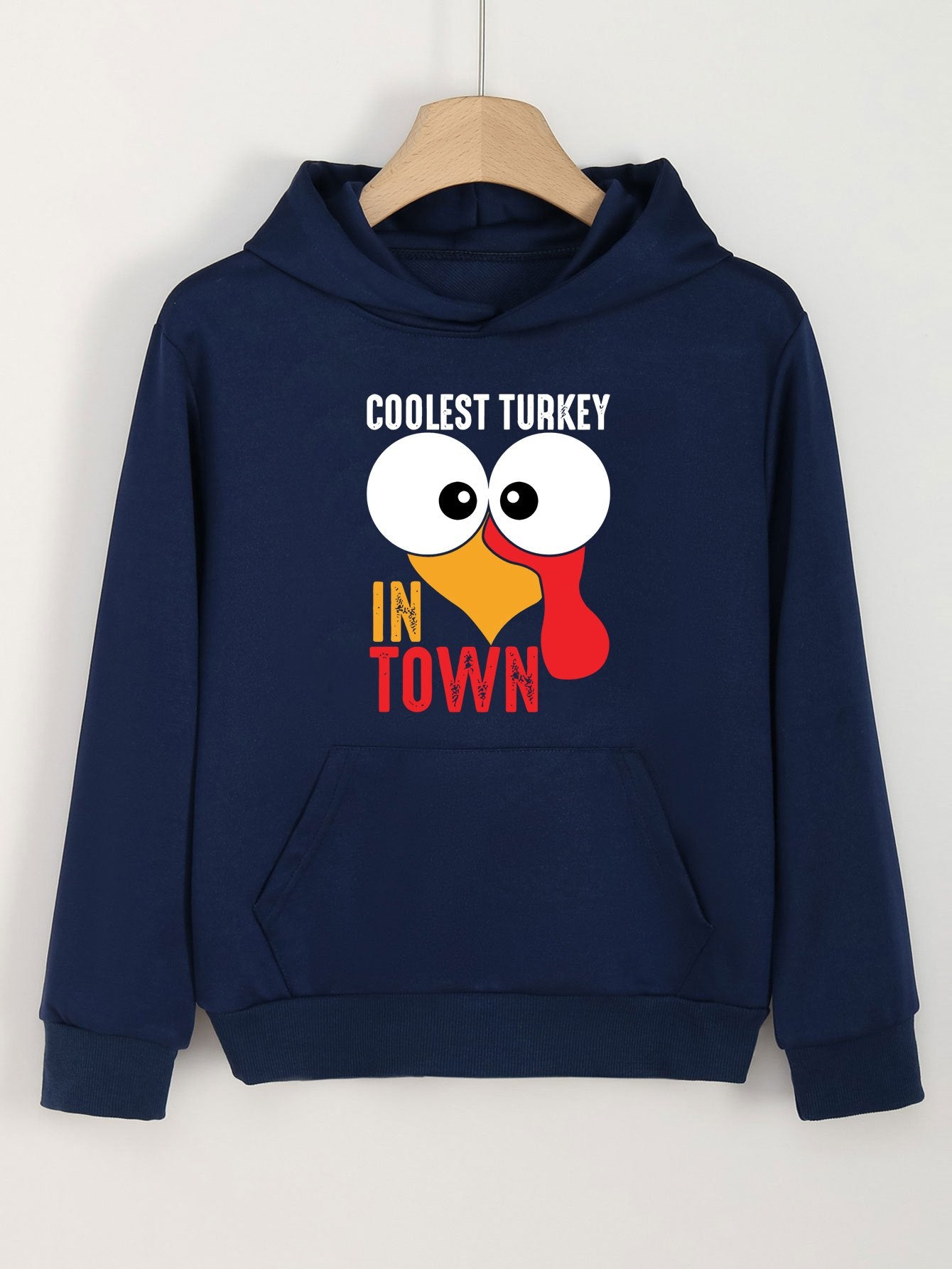 Turkey Print Hoodies Girls Comfy Hooded Pullover With Pocket