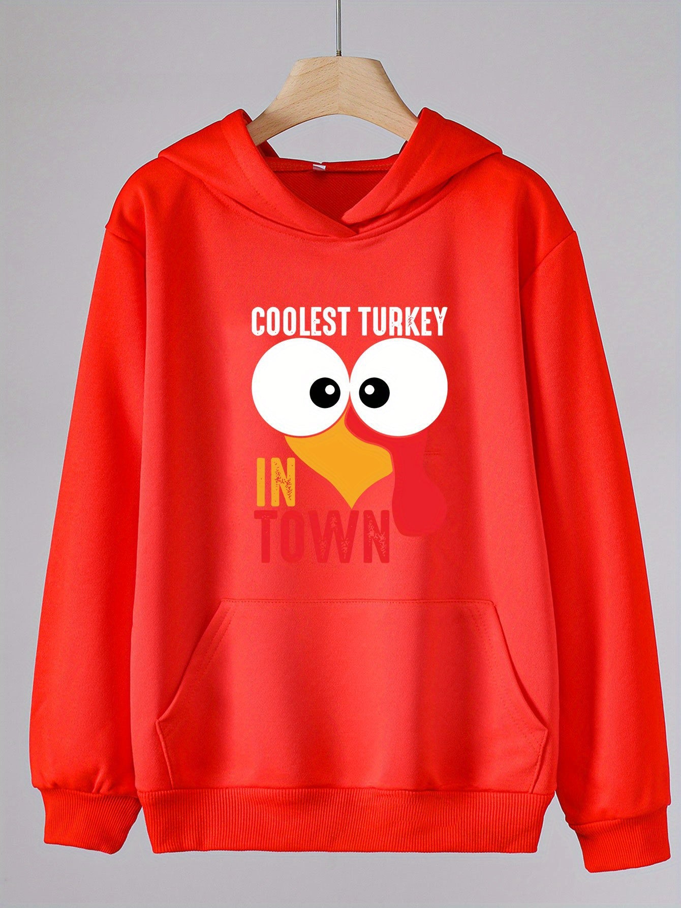 Turkey Print Hoodies Girls Comfy Hooded Pullover With Pocket