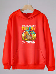 Turkey Print Thanksgiving Hoodie For Girls Kids Casual Pullover