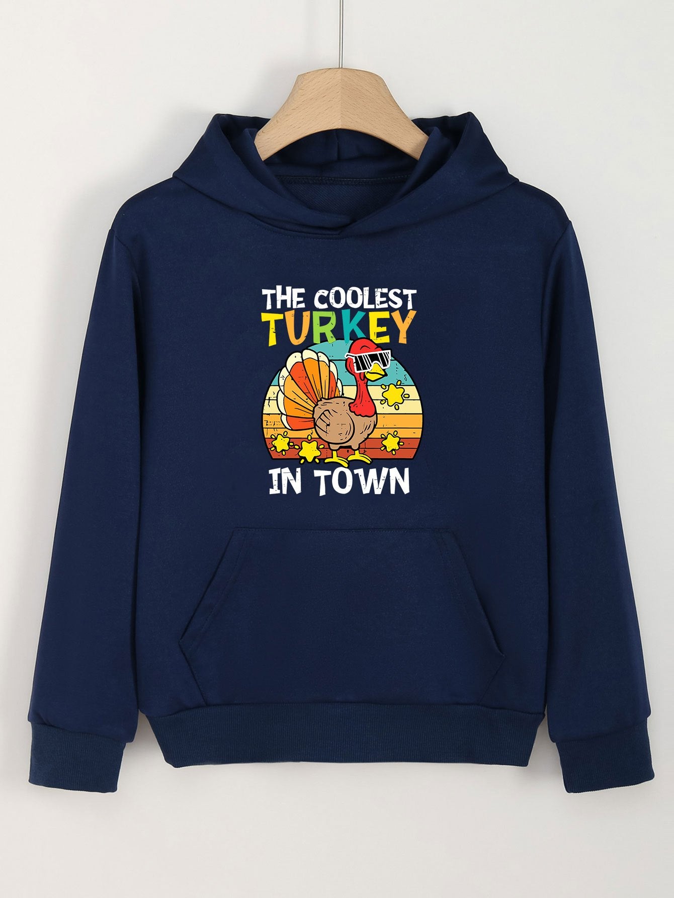 Turkey Print Thanksgiving Hoodie For Girls Kids Casual Pullover