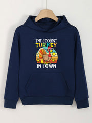 Turkey Print Thanksgiving Hoodie For Girls Kids Casual Pullover