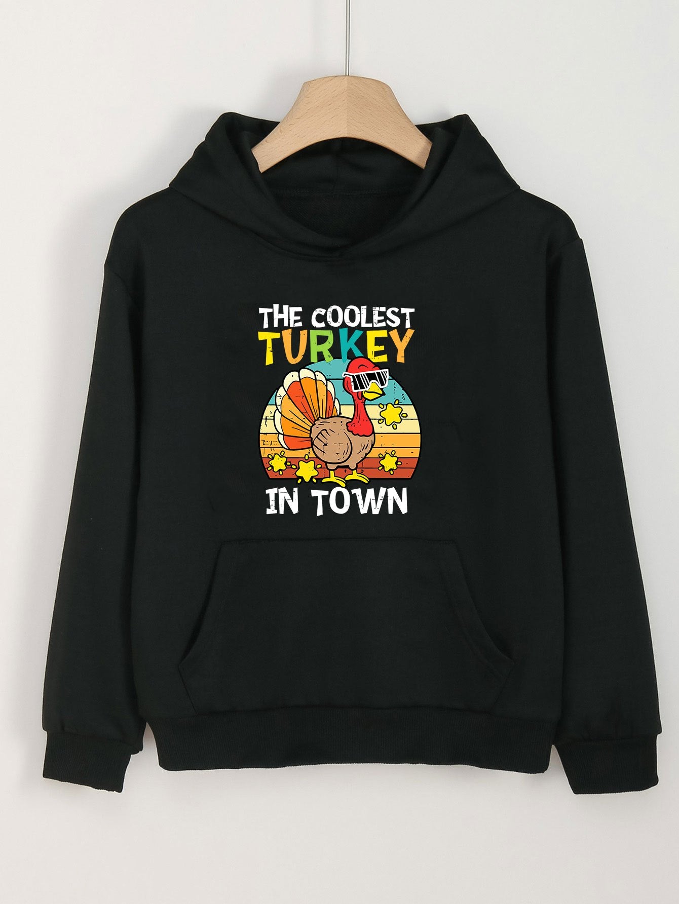 Turkey Print Thanksgiving Hoodie For Girls Kids Casual Pullover