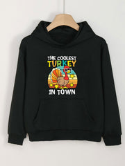 Turkey Print Thanksgiving Hoodie For Girls Kids Casual Pullover