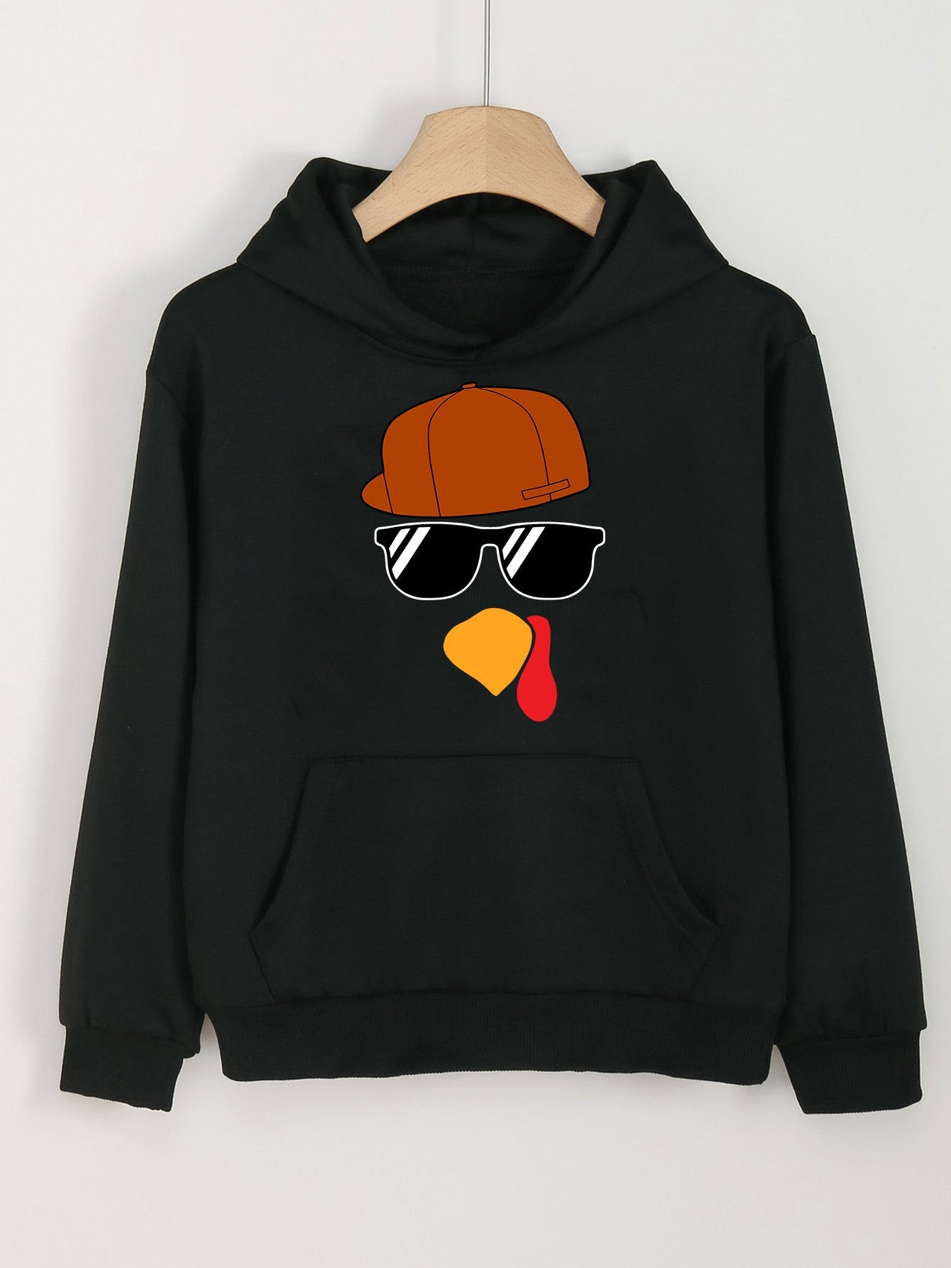 Turkey Face Print Girls Thanksgiving Hoodie