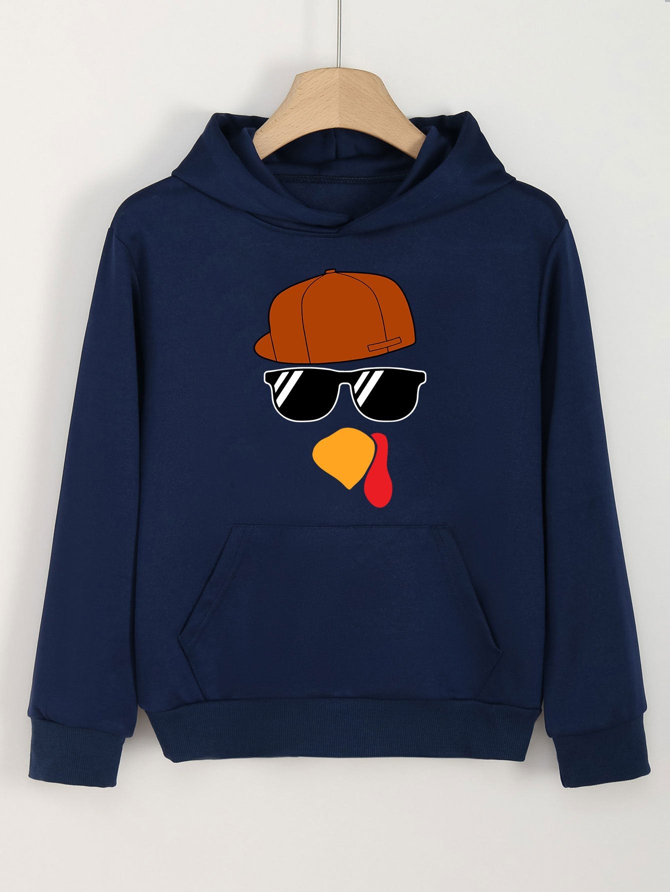 Turkey Face Print Girls Thanksgiving Hoodie