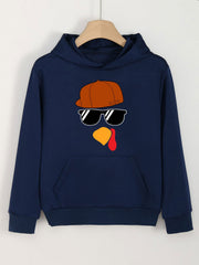 Turkey Face Print Girls Thanksgiving Hoodie