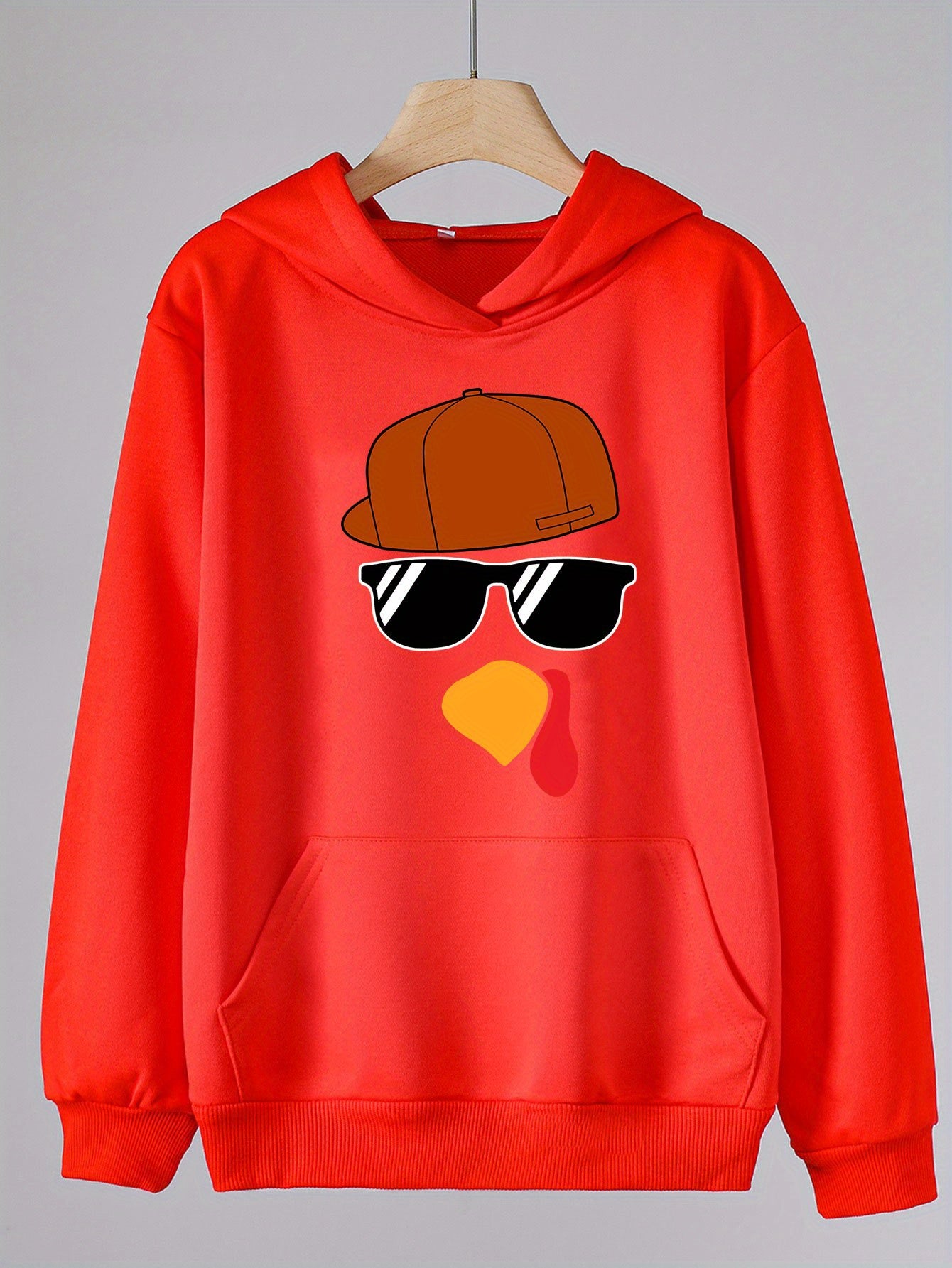 Turkey Face Print Girls Thanksgiving Hoodie