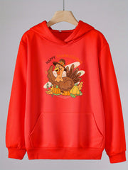 Turkey Print Hoodies Girls Hooded Pullover with Pocket for Sports