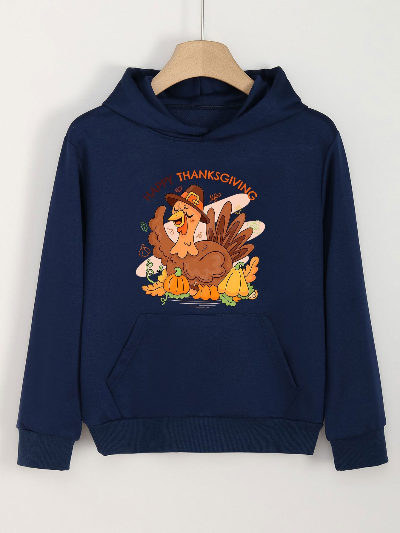 Turkey Print Hoodies Girls Hooded Pullover with Pocket for Sports