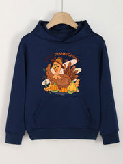 Turkey Print Hoodies Girls Hooded Pullover with Pocket for Sports