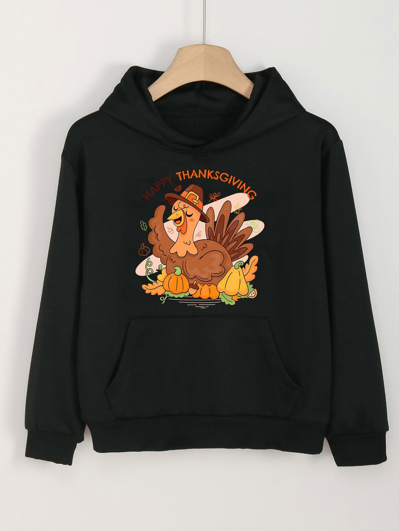Turkey Print Hoodies Girls Hooded Pullover with Pocket for Sports