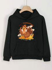 Turkey Print Hoodies Girls Hooded Pullover with Pocket for Sports