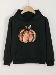 Pumpkin Doodle Print Hoodie Kids Pullover Long Sleeve Top