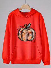 Pumpkin Doodle Print Hoodie Kids Pullover Long Sleeve Top