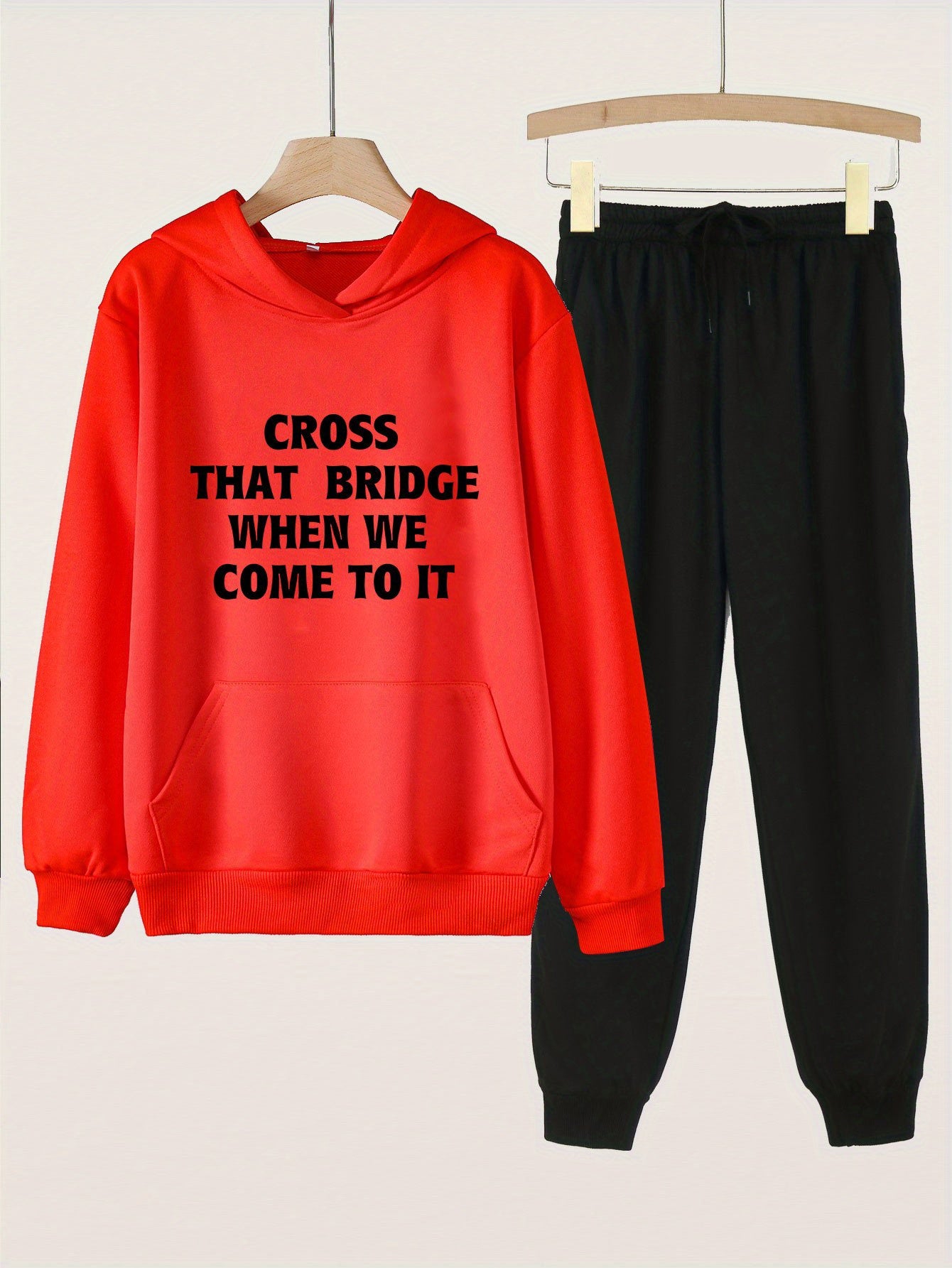 Girls Cross That Bridge Print Hoodie & Sweatpants Set