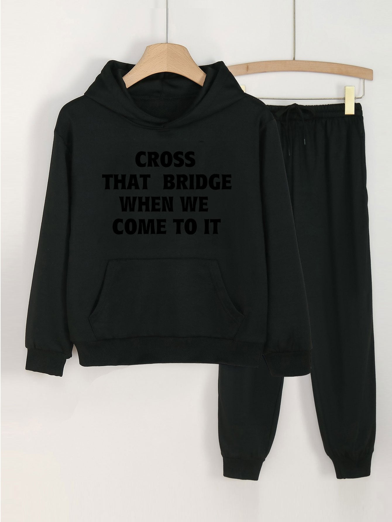 Girls Cross That Bridge Print Hoodie & Sweatpants Set