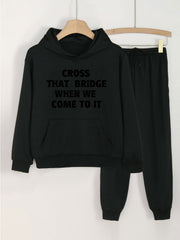 Girls Cross That Bridge Print Hoodie & Sweatpants Set