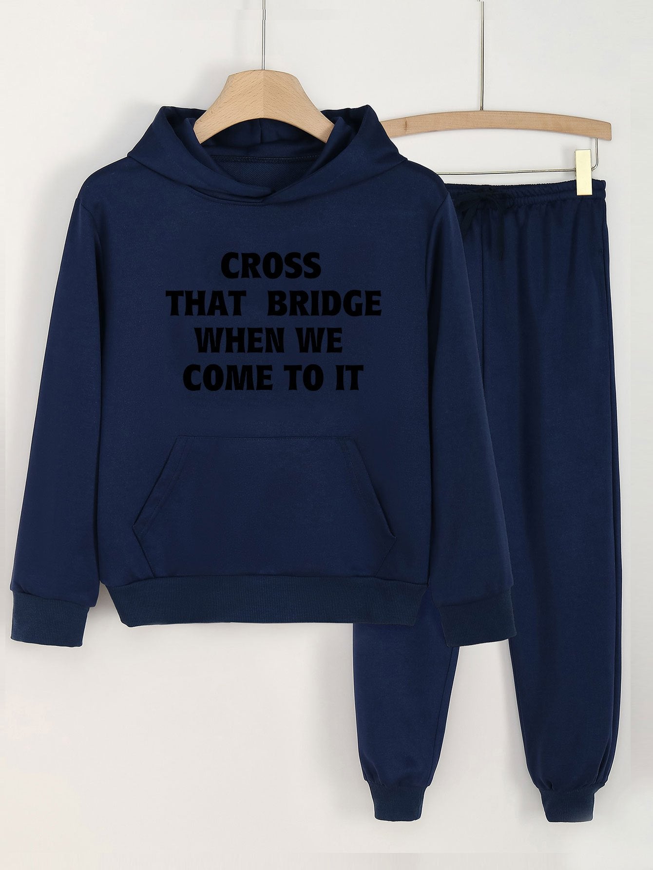 Girls Cross That Bridge Print Hoodie & Sweatpants Set