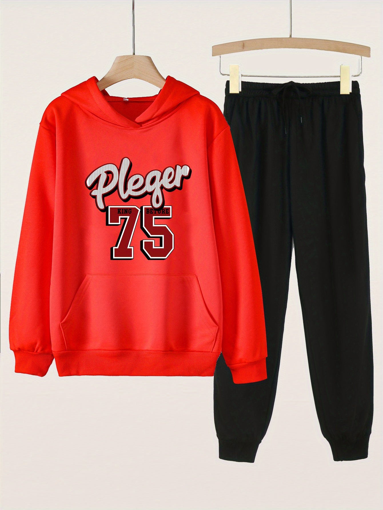 2pcs Pleger 190 Print Hooded Outfit For Girls Hoodie & Comfy Pants Set