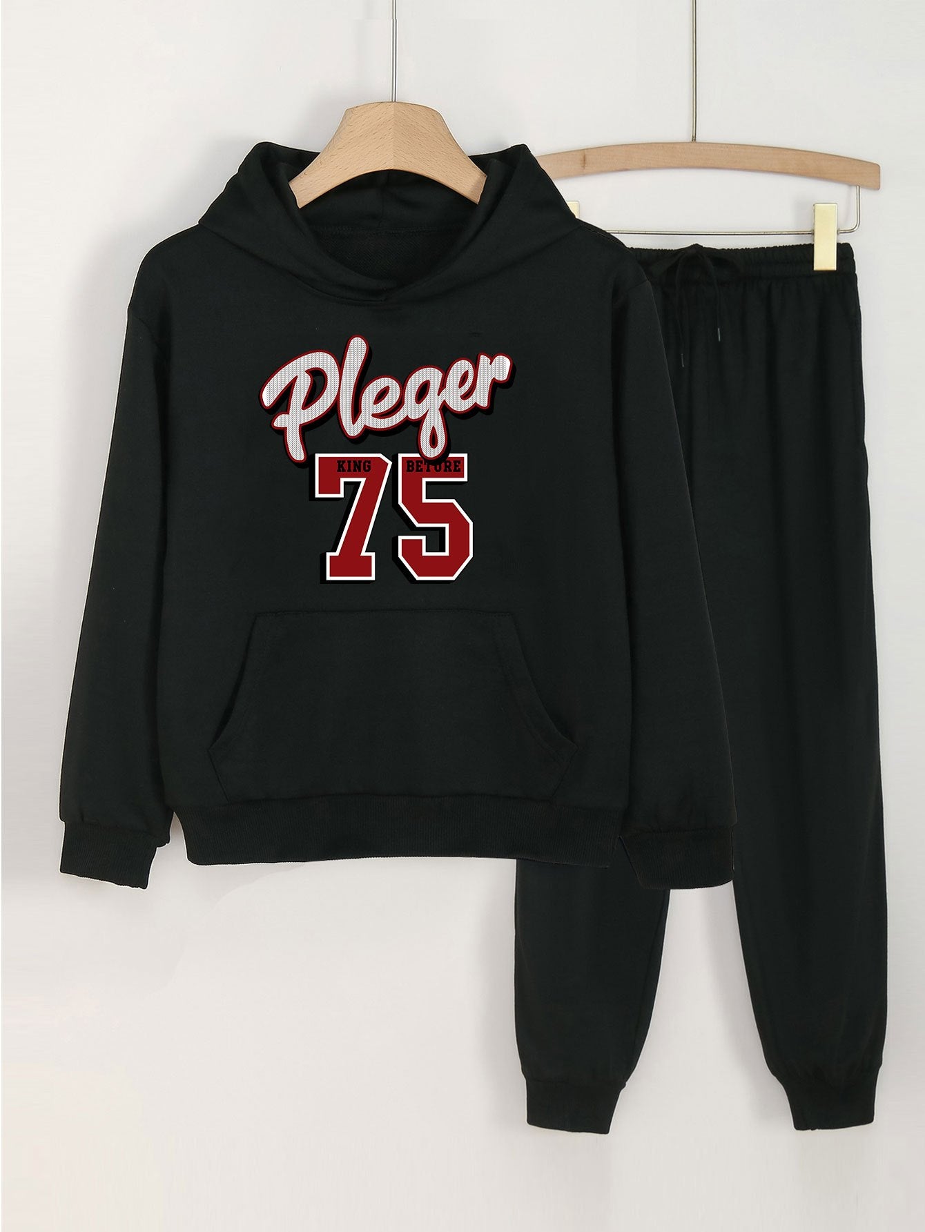 2pcs Pleger 190 Print Hooded Outfit For Girls Hoodie & Comfy Pants Set