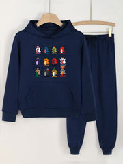 Ghost Print Hooded Outfit For Girls Hoodie & Pants Set