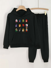 Ghost Print Hooded Outfit For Girls Hoodie & Pants Set