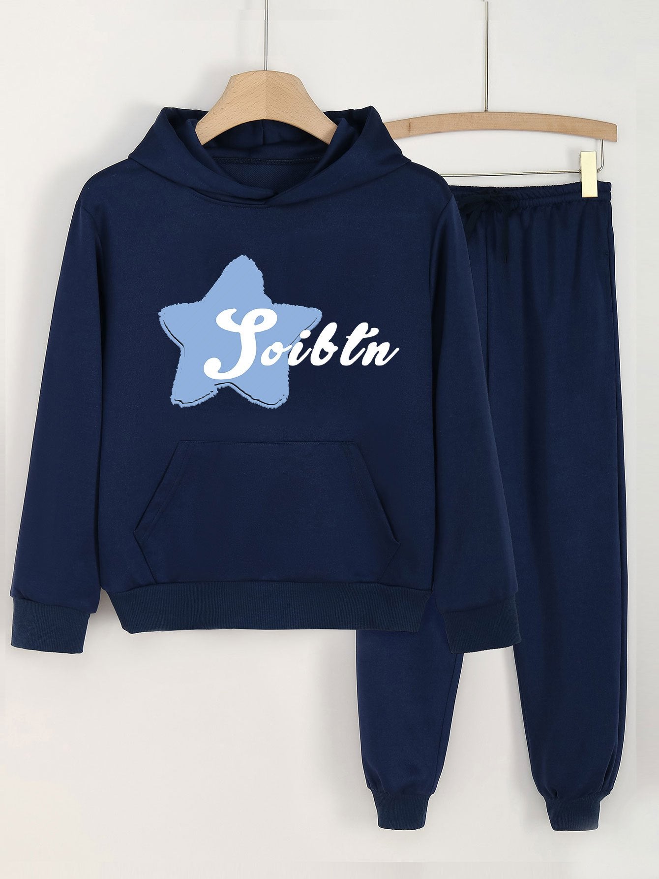 Girls Long Sleeve Hoodie & Sweatpants 2pcs Star Print Set for Spring/Autumn