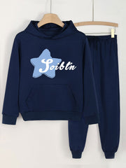 Girls Long Sleeve Hoodie & Sweatpants 2pcs Star Print Set for Spring/Autumn