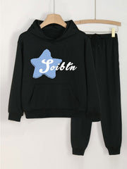 Girls Long Sleeve Hoodie & Sweatpants 2pcs Star Print Set for Spring/Autumn